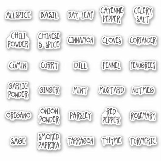 Spice jar labels casual lettertype (Voorkant)
