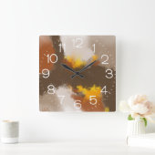 Spice of Life - Bruin Geel Sinaasappel Abstracte k Vierkante Klok (Huis)