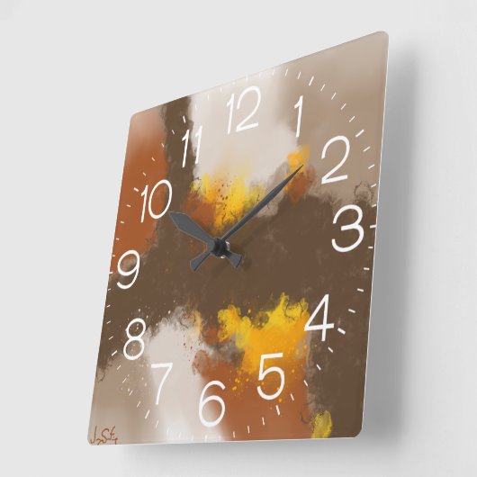 Spice of Life - Bruin Geel Sinaasappel Abstracte k Vierkante Klok (Hoek)