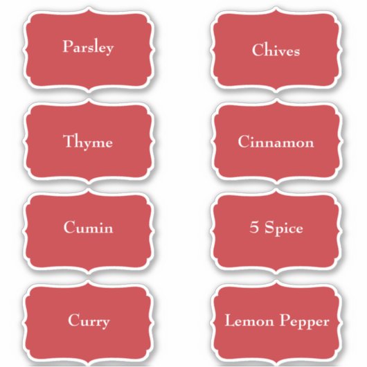 Spice Rack Waterdichte Elegante Rode Pantry Labels (Voorkant)
