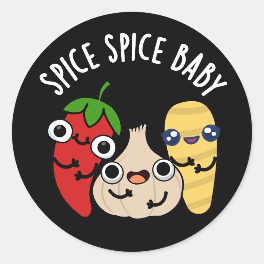 Spice Spice Baby Funny Food Pun Dark BG Ronde Sticker (Voorkant)