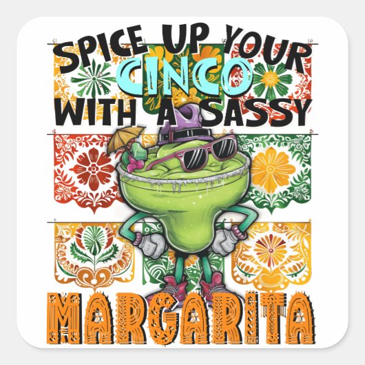 Spice up je Cinco, Sassy Margarita, Cocktail Vierkante Sticker (Voorkant)