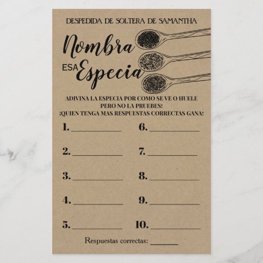 Spice vrijgezellenfeest game engels spaans (Achterkant)