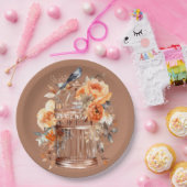 Spiced Cider Sinaasappel Gold Blue Birdcage Papieren Bordje (Feest)