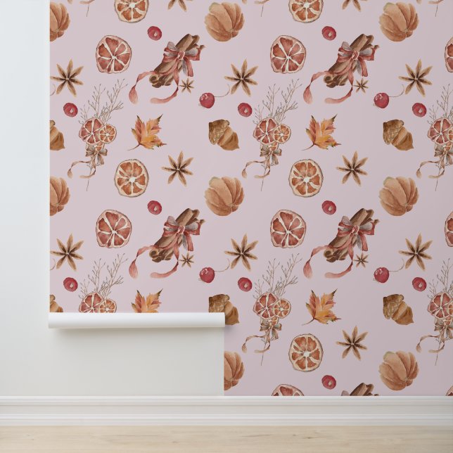 Spices Cinnamon Star Anise Cherry Waterverf Behang (Applicatie)