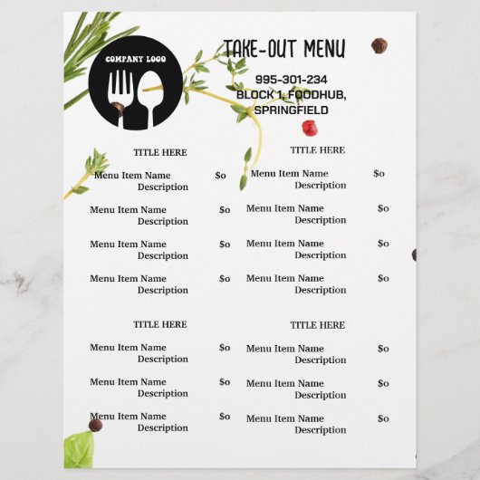 Spices Themerestaurant Afhaalmenu met QR-code Flyer (Voorkant)