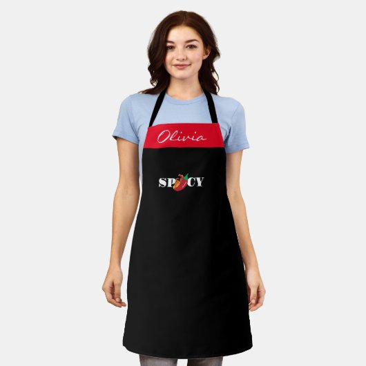 Spicy Apron - Custom Text Chili Cook Off Gift Schort (Gedragen)