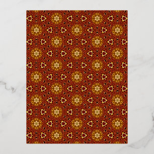 Spicy Brown Yellow Masala Pattern Folie Feestdagen Briefkaart