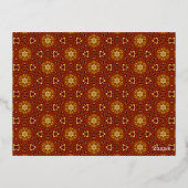 Spicy Brown Yellow Masala Pattern Folie Feestdagen Briefkaart (Achterkant)