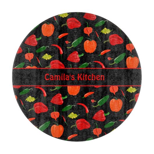 Spicy Chili Pepper Pattern Personalized Glass Snijplank (Voorkant)