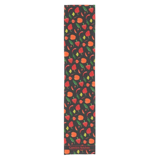 Spicy Chili Pepper Pattern Personalized  Korte Tafelloper (Voorkant)