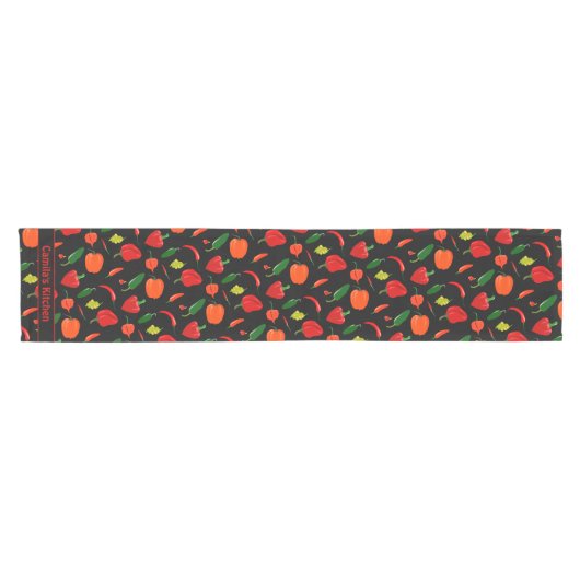 Spicy Chili Pepper Pattern Personalized  Korte Tafelloper (Horizontaal)
