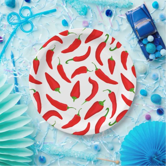 Spicy Chili Peppers Rood Wit Plezier Papieren Bordje (Feest)