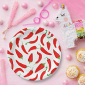 Spicy Chili Peppers Rood Wit Plezier Papieren Bordje (Feest)