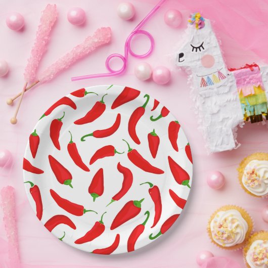 Spicy Chili Peppers Rood Wit Plezier Papieren Bordje (Feest)