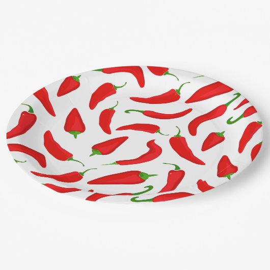 Spicy Chili Peppers Rood Wit Plezier Papieren Bordje (Gekanteld)