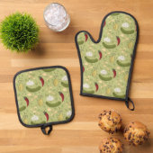 Spicy dill augurk Aardappel chip ontwerp Ovenwant & Pannenlap Set (Top down)