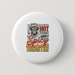 Spicy Disaster Highland Koe Vintage Western T-shir Ronde Button 5,7 Cm