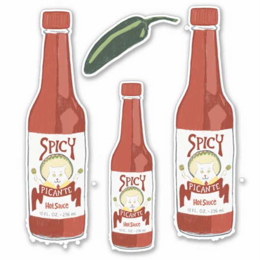Spicy Hot Sauce Cat met Maracas Salsa Set Sticker (Voorkant)
