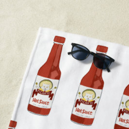 Spicy! Hot Sauce Pattern kat met maracas op wit Strandlaken