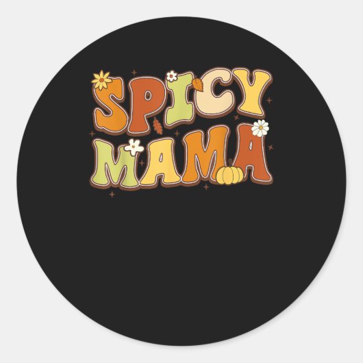 Spicy Mama Happy It’s Fall Y’all Groovy Retro Ronde Sticker (Voorkant)