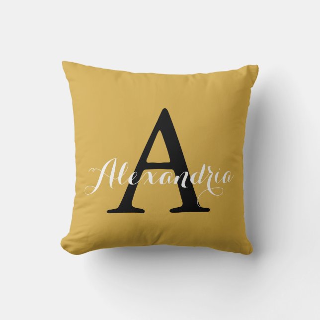 Spicy Mustard Yellow Solid Color Modern Monogram Kussen (Voorkant)