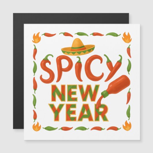 Spicy New Year Magnetische Uitnodiging (Voorkant / Achterkant)