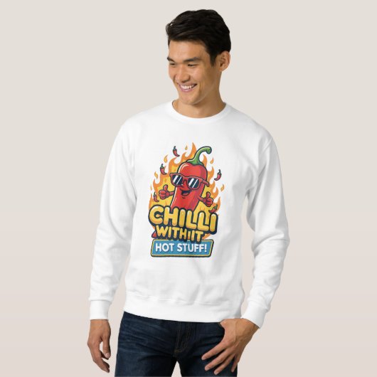 Spicy Pepper Tee – “Chilli With It” Cartoon Design Trui (Voorkant volledig)