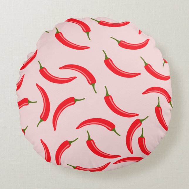 Spicy Red Chili Pattern Rond Kussen (Voorkant)
