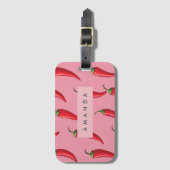 Spicy Red Chili Pepper Patroon op roze achtergrond Bagagelabel (Voorkant (verticaal))