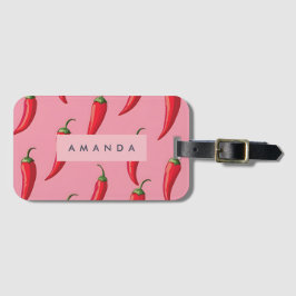 Spicy Red Chili Pepper Patroon op roze achtergrond Bagagelabel