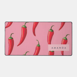 Spicy Red Chili Pepper Patroon op roze achtergrond Bureaumat