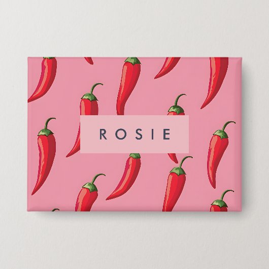 Spicy Red Chili Pepper Patroon op roze achtergrond Button (Voorkant)