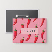 Spicy Red Chili Pepper Patroon op roze achtergrond Button (Voorkant / Achterkant)