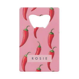 Spicy Red Chili Pepper Patroon op roze achtergrond Creditkaart Flessenopener