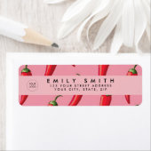 Spicy Red Chili Pepper Patroon op roze achtergrond Etiket (Insitu)