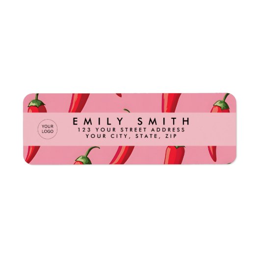Spicy Red Chili Pepper Patroon op roze achtergrond Etiket (Voorkant)