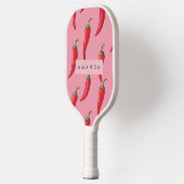 Spicy Red Chili Pepper Patroon op roze achtergrond Pickleball Paddle (Links)