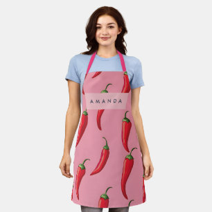 Spicy Red Chili Pepper Patroon op roze achtergrond Schort