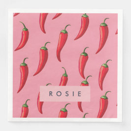 Spicy Red Chili Pepper Patroon op roze achtergrond Servet