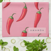 Spicy Red Chili Pepper Patroon op roze achtergrond Theedoek (Gevouwen)