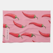 Spicy Red Chili Pepper Patroon op roze achtergrond Theedoek (Horizontaal)