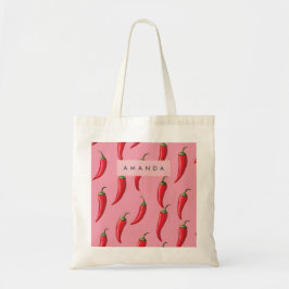 Spicy Red Chili Pepper Patroon op roze achtergrond Tote Bag