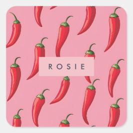 Spicy Red Chili Pepper Patroon op roze achtergrond Vierkante Sticker