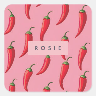 Spicy Red Chili Pepper Patroon op roze achtergrond Vierkante Sticker