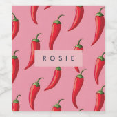 Spicy Red Chili Pepper Patroon op roze achtergrond Wijn Etiket (Enkel label)