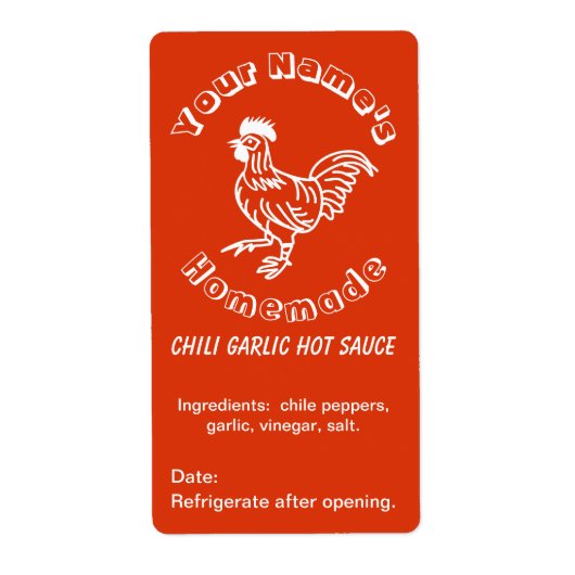 Spicy Rooster Custom Hot Sauce Labels Chili Knoflo (Voorkant)