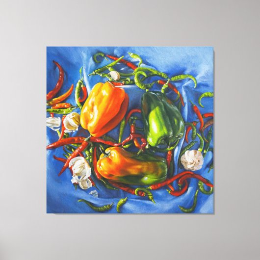 Spicy Stilleven met paprika en knoflook Canvas Afdruk (Voorkant)