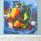 Spicy Stilleven met paprika en knoflook Canvas Afdruk (Insitu (Houten vloer))