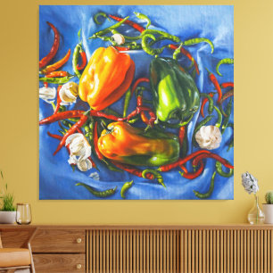 Spicy Stilleven met paprika en knoflook Canvas Afdruk